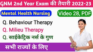 GNM Second year Mental health nursing Video 28 सभी राज्यों के लिए Behaviour Therapy Milieu Therapy [upl. by Lam]