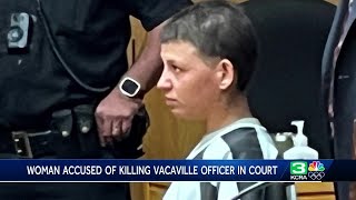 Woman accused of murder after crash that killed Vacaville officer appears in court [upl. by Yadrahs]