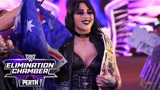 Rhea Ripley receives a hero’s welcome in Australia WWE Elimination Chamber 2024 highlights [upl. by Atinad56]