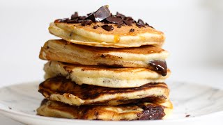 CHOCOLATE CHIP PANCAKES  Fluffy amp Easy [upl. by Annoj]