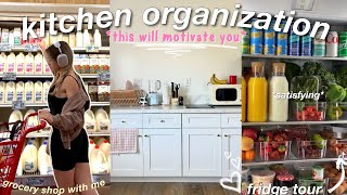 ORGANIZE MY KITCHEN WITH ME 🌱 grocery shopping  fridge organization aestheticpinterest inspired [upl. by Tasia983]