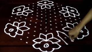 Simple flowers kolam with 158 middle  chukkala muggulu with dots rangoli design [upl. by Kohn]