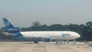 Two flights one frame – Novoair ATR 72500 soaring soon Orbis Flying Eye Hosptl inspiring always [upl. by Noelle]