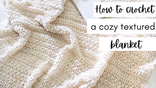 Modern Textured Crochet Blanket  How to Crochet an Easy Blanket Using Only 2 Stitches [upl. by Ellehc226]