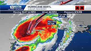 Hurricane Beryl hits Matagorda Texas early Monday Heat Advisory in Alabama ahead of scattered st [upl. by Christyna]