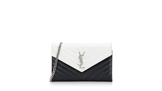 Saint Laurent Grain De Poudre Matelasse BiColor Monogram 22cm Chain Wallet White Black [upl. by Minerva900]