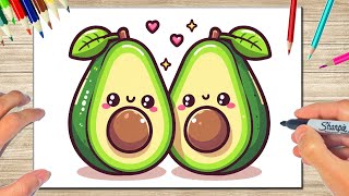 Como dibujar Dos AGUACATES KAWAII 🥑  Dibujo Facil  Paso a Paso  Para NIÑOS  DibujArteMania [upl. by Raychel]