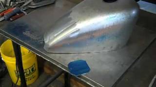 cutting open and narrowing a sportster gas tank shell [upl. by Ahsenhoj469]