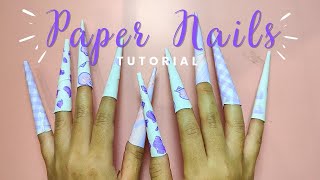 paperdiy Tutorial how to make paper nails kuromi purple theme 💅💅💜💜 [upl. by Ddej]