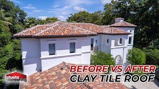 Before and After ReRoof Installation  Spanish S Clay Tile  Coral Gables FL [upl. by Cirred]