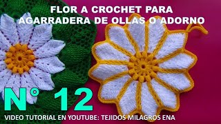 Manualidades tejidas Milagros Ena N° 12 FLOR A CROCHET para Agarraderas de Ollas o Adorno de Cocina [upl. by Aciretehs246]