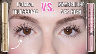 LOREAL TELESCOPIC MASCARA VS MAYBELLINE LASH SENSATIONAL SKY HIGH MASCARA  BEST DRUGSTORE MASCARA [upl. by Sancha]