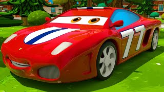 Red Race Car amp Yellow Tow Truck  First Race  Motorville  3D Cars Cartoon for Kids [upl. by Morrison187]