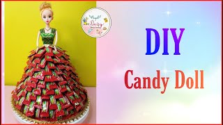 DIY Chocolate Candy DollHow to make candy dress making for Barbie Doll Rukhwat ideas [upl. by Flatto]