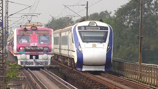 🔥Dangerous 130 Kmph Trains over Metal Bridge Vande Bharat Duronto JanShatabdi Spotting PINK EMU [upl. by Akinnej]