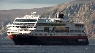 Trollfjord Hurtigruten steamer arrives in a Batsfjord harbour [upl. by Zitah]