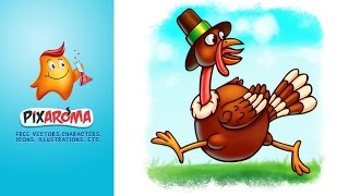 Thanksgiving Cartoon Turkey  Photoshop Digital Painting [upl. by Sivatnod594]