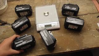 Makita Battery Tests  Run Time Charge Time Weights etc [upl. by Aerdnat]