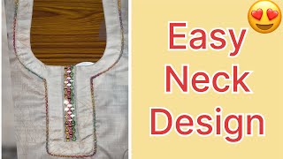 Neck design cutting and stitching ਸੋਹਣਾ ਤੇ ਸੋਖਾ ਗਲੇ ਦਾ ਡਿਜ਼ਾਈਨ fashion punjabisuitneck [upl. by Arehahs]