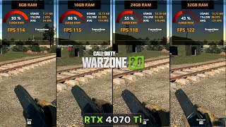 Warzone 2 Performance  8GB vs 16GB vs 24GB vs 32GB Ram🔥 ft RTX 4070 Ti [upl. by Garlanda]