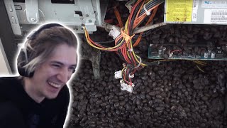 xQc Reacts to Filling My PC with Beans and Hiring a Repair Man to Fix it [upl. by Sisely962]