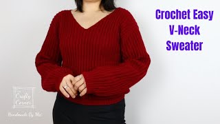 Crochet Easy VNeck Sweater With Basic Stitches [upl. by Earleen]