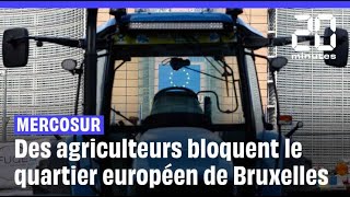 Des agriculteurs bloquent le quartier européen à Bruxelles [upl. by Eiromem]