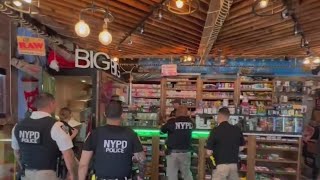 NYC conducts sweeps at 20 illegal smoke shops in all 5 boroughs [upl. by Laeira62]