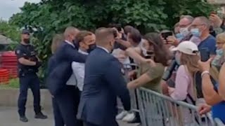 Watch French President Macron get slapped across the face while in southern France [upl. by Tanaka]