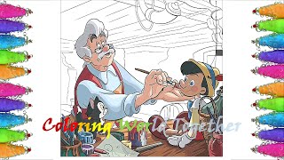 Coloring Disneys Pinocchio сaracters  Geppetto amp PINOCCHIO [upl. by Notsreik666]