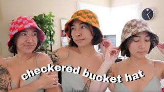 checkered bucket hat tutorial  how to crochet a bucket hat for beginners [upl. by Hut]