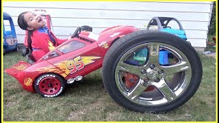 Funny Tema Ride on Power Wheels cars and Pretend Play with toys on the Park [upl. by Vins890]