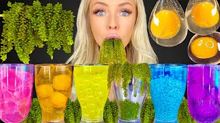 ASMR SEA GRAPES EATING SOUNDS RAW EGG YOLK EDIBLE WATER BOTTLE FROG EGGS RAINBOW DRINKS MUKBANG 먹방 [upl. by Belda893]