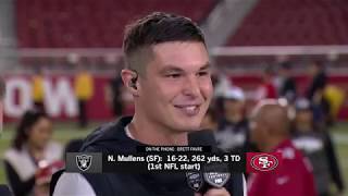 Nick Mullens Gets Emotional Talks to Brett Favre After Win in NFL Debut [upl. by Akcire]