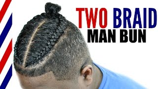 Two Braid Man Bun Tutorial► Mens Natural Curly Hair [upl. by Lindblad744]