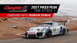 Champion Porsche Race Day Onboard w Romain Dumas  2021 Pikes Peak International Hill Climb [upl. by Nnylyrehc740]