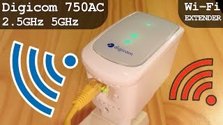 Digicom WiFi Extender 24GHz 5GHz bgna 750AC 450Mbps  Unboxing Configuration Test Settings [upl. by Anuska716]