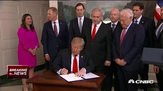 President Trump signs proclamation recognizing Israels sovereignty over the Golan Heights [upl. by Holofernes]