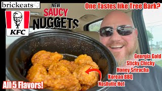 KFC NEW Saucy Nuggets REVIEW All 5 Flavors and one tastes like tree bark brickeats [upl. by Ahsekahs721]