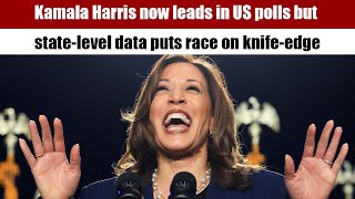 Kamala Harris now leads in US polls but statelevel data puts race on knifeedge [upl. by Erelia284]