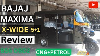 BAJAJ MAXIMA X WIDE 51 BS6 OBD2 CNGPETROL AUTO REVIEW 2324 SPECIFICATIONS ON ROAD PRICE [upl. by Aimo]