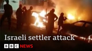 Israeli settlers burn Palestinian West Bank village in mass attack  BBC News [upl. by Tracy705]