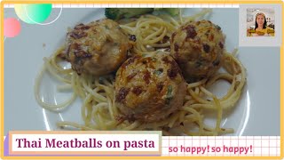 Thai Turkey Meatballs on spaghetti pasta It taste really good [upl. by Yrrol]