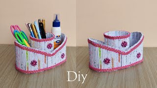 Unique Pen holder making idea  Recycling waste paper into useful craft [upl. by Irreg]