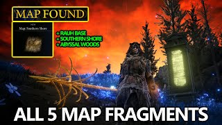 Elden Ring Erdtree  All 5 Map Fragments Locations Guide Southern Shore Abyssal Woods Rauh Base [upl. by Allicerp937]