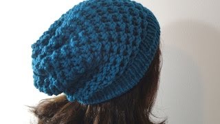 Tutorial on How to Loom Knit a Slouchy Beanie Hat [upl. by Oicelem]