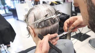 SHORT HAIRCUT OVER 70  STACKED PIXIE BOB FOR GREY HAIR [upl. by Ariaes]