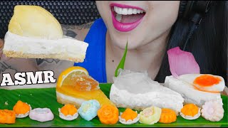 ASMR THAI CAKES DURIAN  HONEYCOMB  COCONUT  SWEET EGG EATING SOUNDS LIGHT WHISPERS  SASASMR [upl. by Nylyaj]