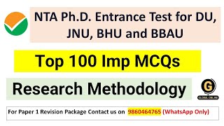 NTA PhD Entrance Test 2023  Top 100 Imp MCQs On Research Methodology  NTA PhD Entrance Exam 2023 [upl. by Orlanta]