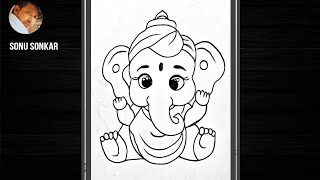 Ganesh ji drawing easy l pencil sketch drawing lord Ganesha l simple outline ganpati [upl. by Enyalaj]